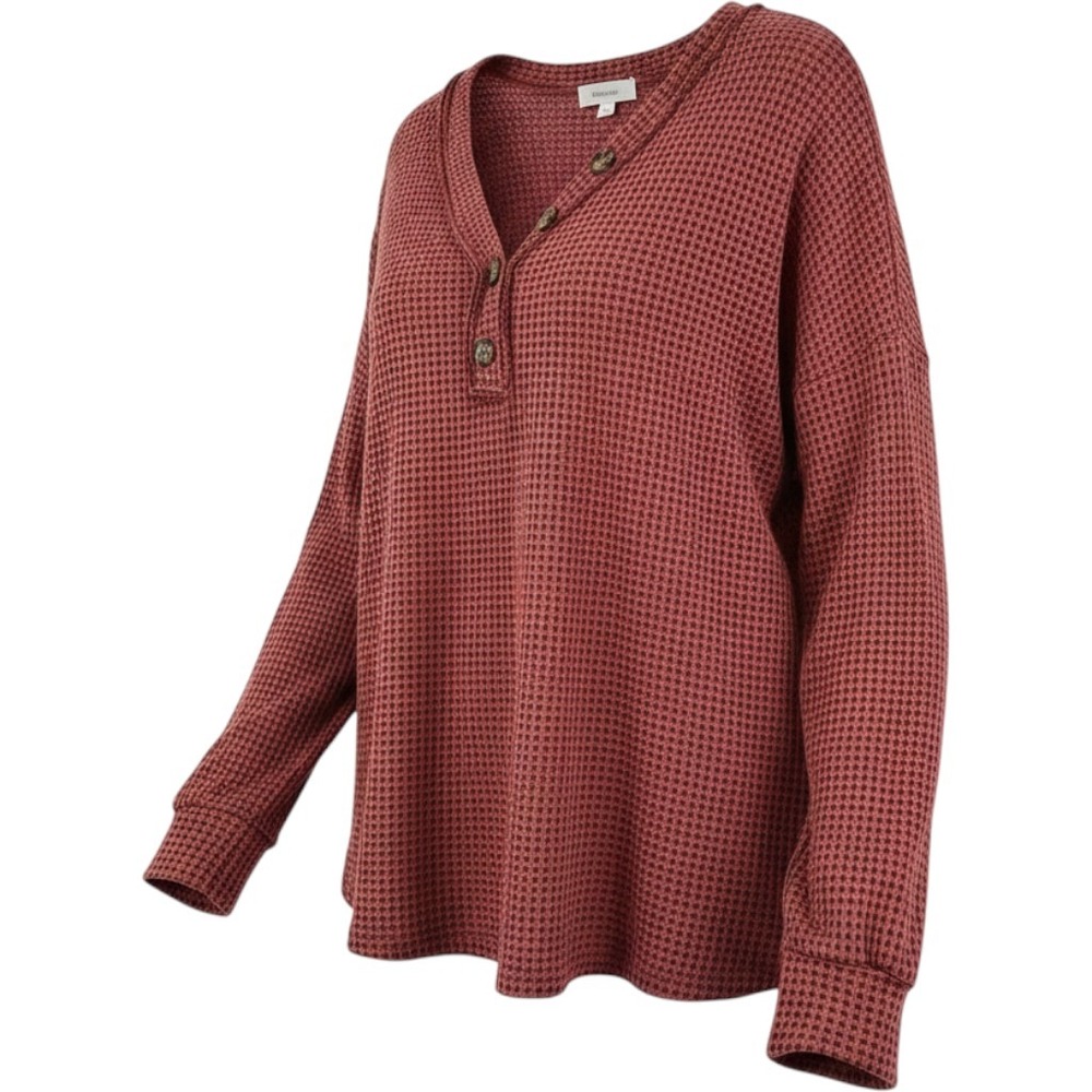 Hailey & Co Waffle Knit Henley Top Mauve Pink Long Sleeve Casual Womens Large